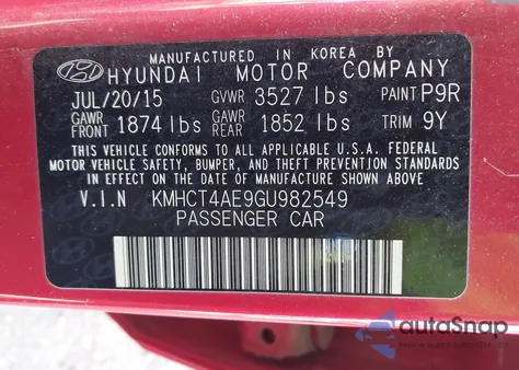 2016 Hyundai Accent Se из США, поврежденный, VIN KMHCT4AE9GU982549